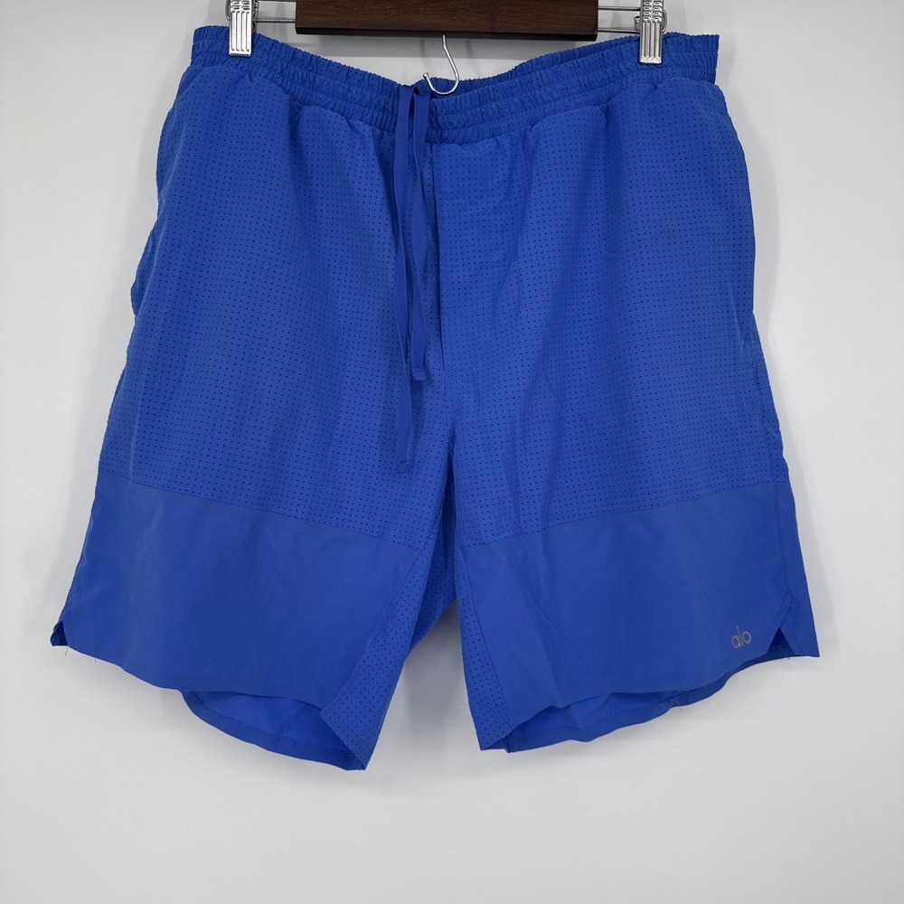 Alo Yoga Shorts Mens XL Blue Traction Mesh Lined Running Athletic Training Gym